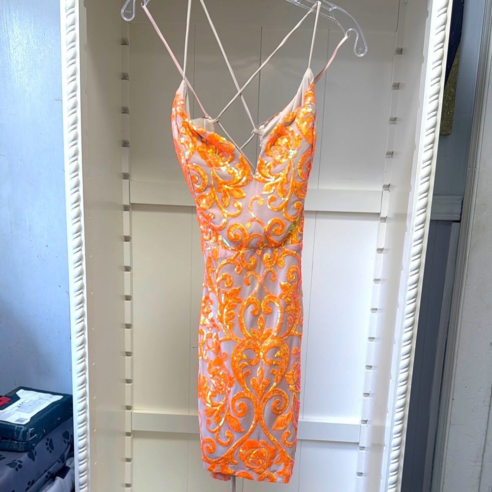 Bella divine dress new white tag Orange Embroidered Dress